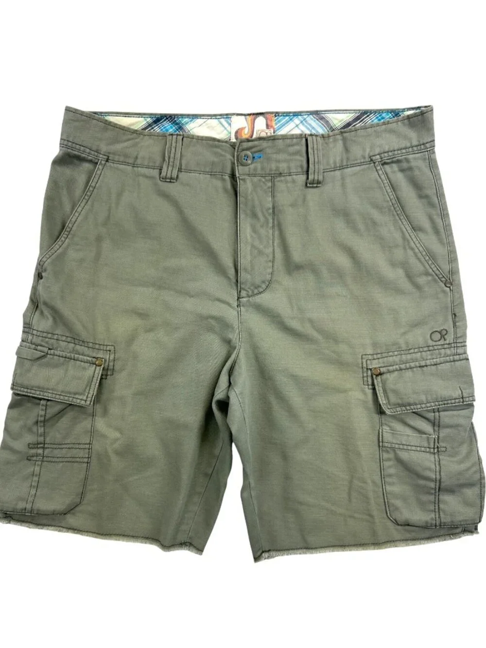 Ocean Pacific OP Cargo Shorts Men's 38 Olive Green Raw Hem Y2K Skater Gorpcore